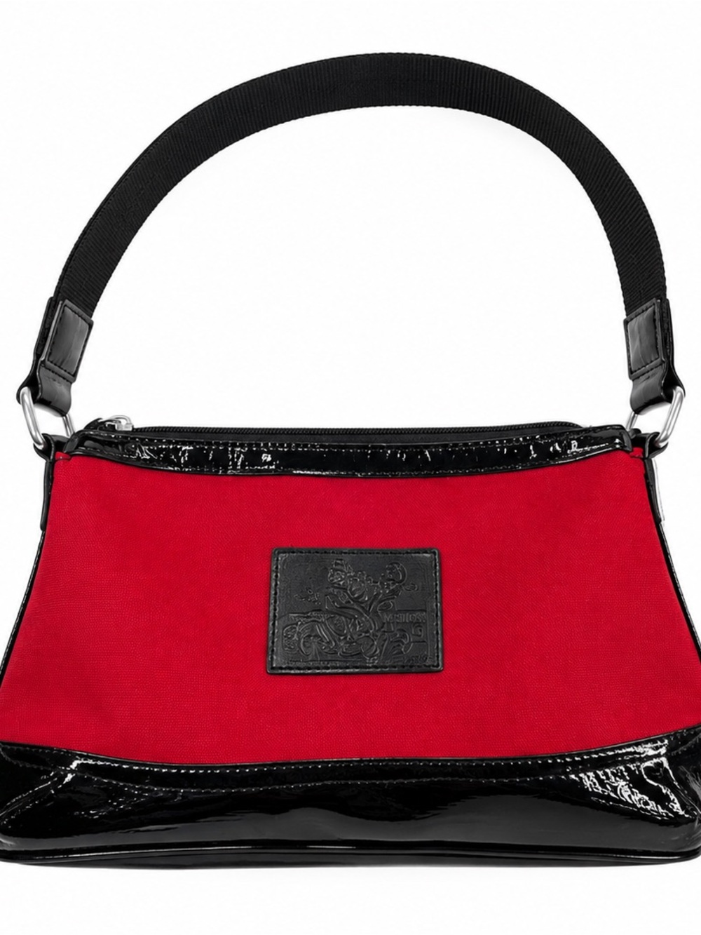 American Living Red Black Canvas Shoulder Bag Patent Trim Y2K Purse